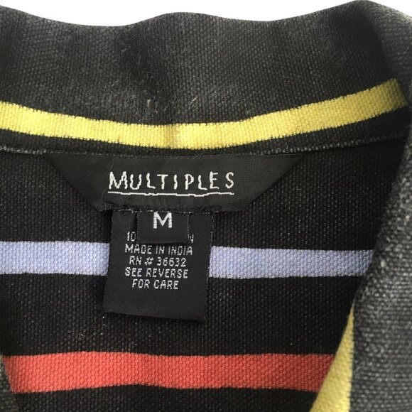 Unique Denim Jacket Womens Medium Black Multicolor Striped Embroidered Happiness - Picture 16 of 16
